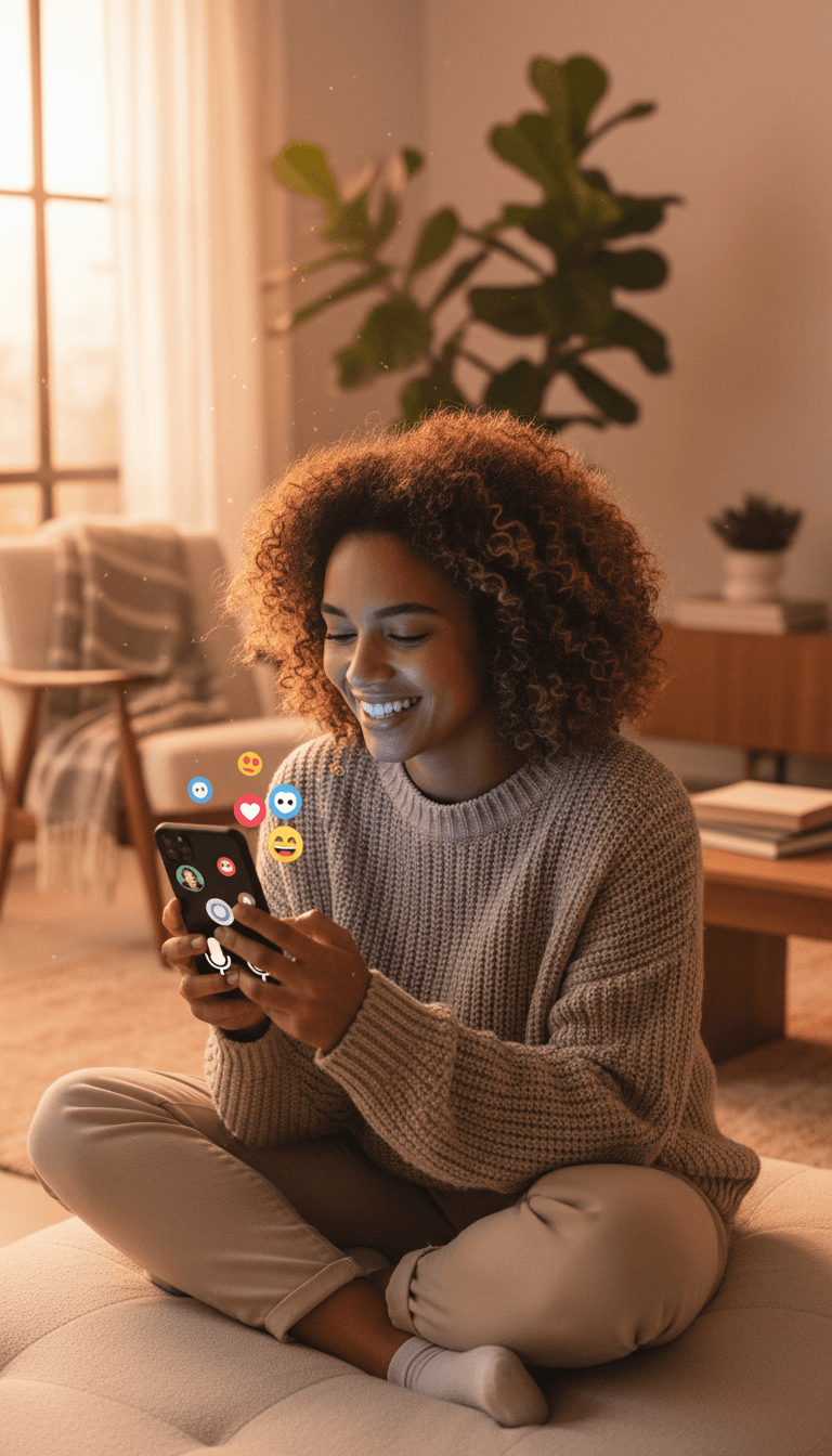 Woman staying connected with relocation support via messaging