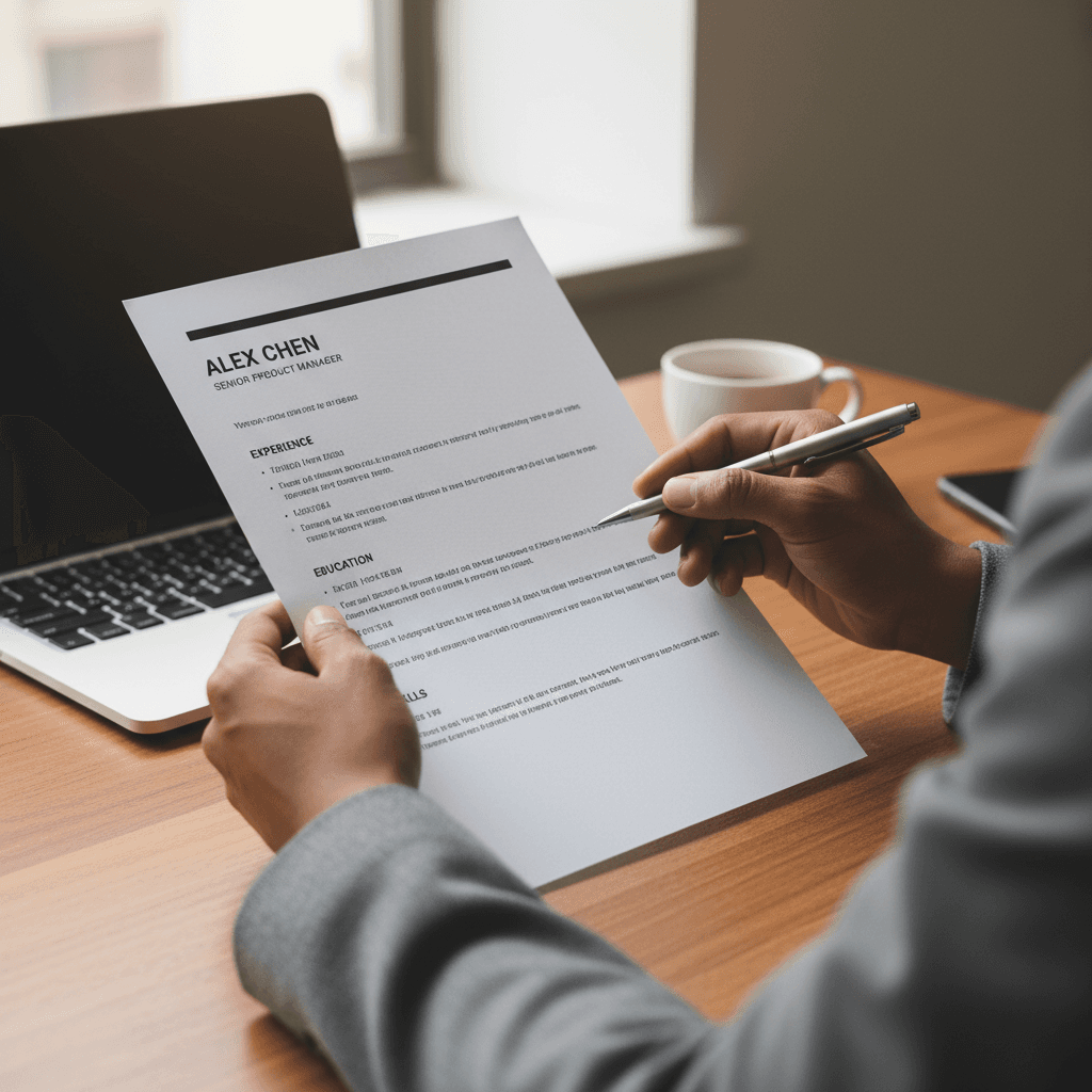 Professional reviewing resume and employment documents